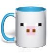 Mug with a colored handle Minecraft pig sky-blue фото