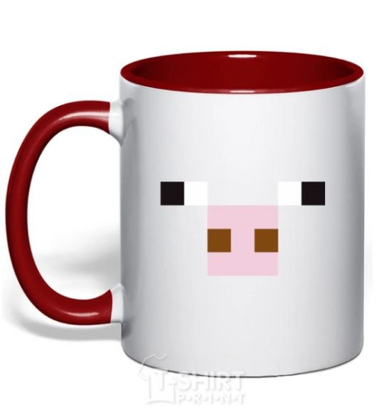 Mug with a colored handle Minecraft pig red фото