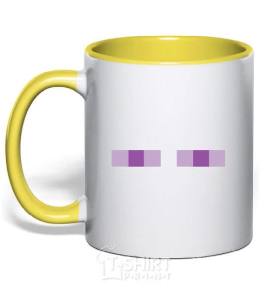 Mug with a colored handle Minecraft eyes yellow фото