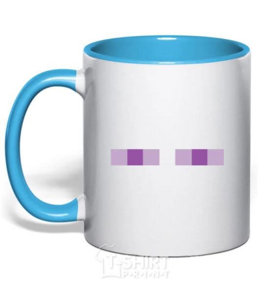 Mug with a colored handle Minecraft eyes sky-blue фото