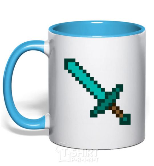 Mug with a colored handle Minecraft sword sky-blue фото