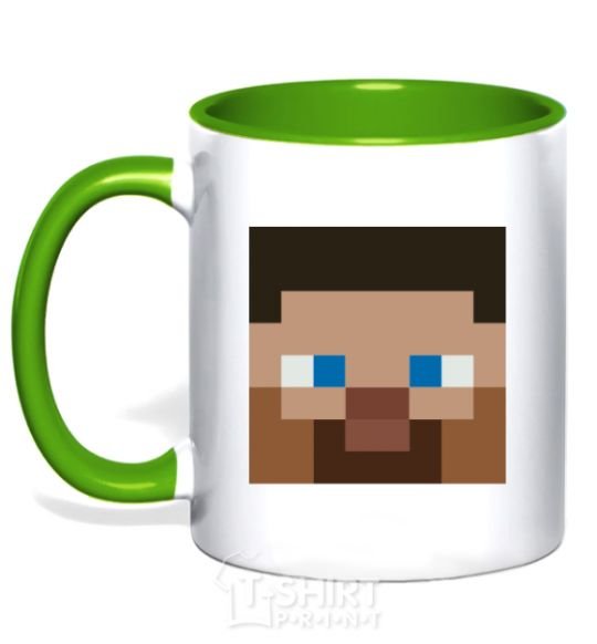 Mug with a colored handle Minecraft hero kelly-green фото