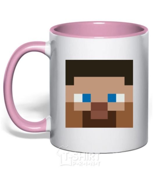 Mug with a colored handle Minecraft hero light-pink фото