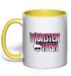 Mug with a colored handle Monster high logo bright yellow фото