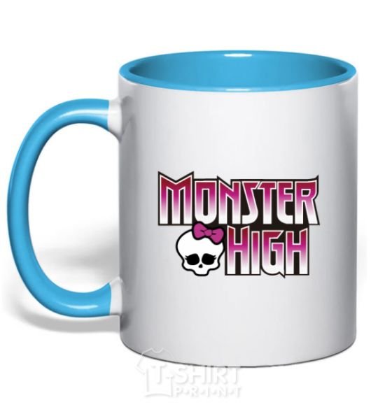 Mug with a colored handle Monster high logo bright sky-blue фото