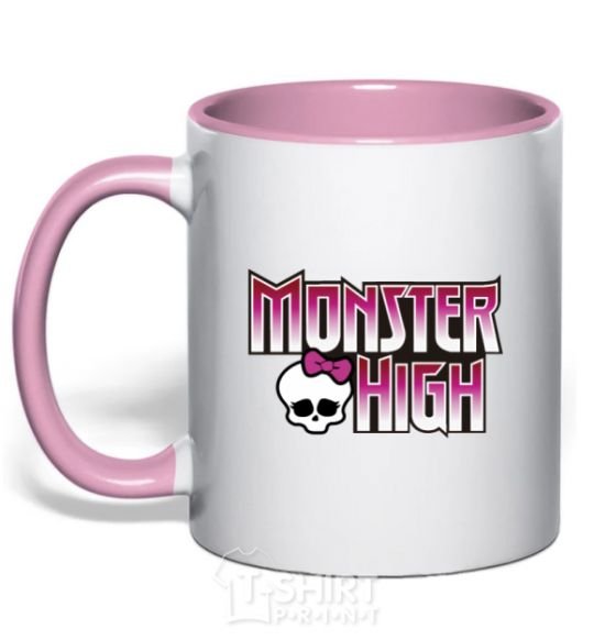 Mug with a colored handle Monster high logo bright light-pink фото
