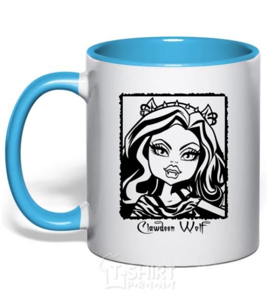 Mug with a colored handle Clawdeen Wolf sky-blue фото