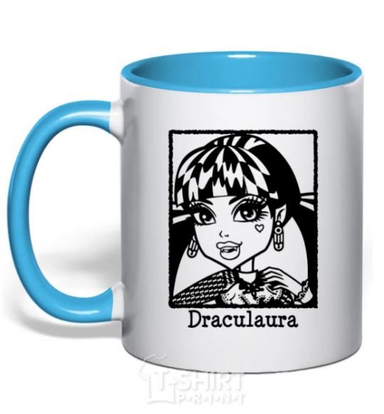 Mug with a colored handle Draculaura lady sky-blue фото