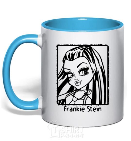 Mug with a colored handle Frankie Stein sky-blue фото