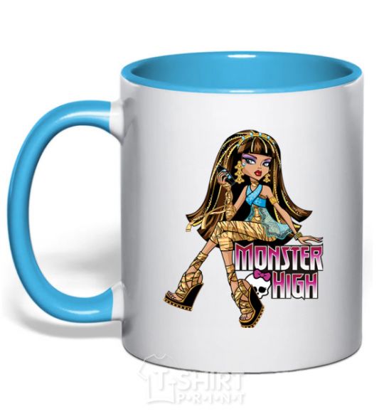 Mug with a colored handle Cleo sky-blue фото