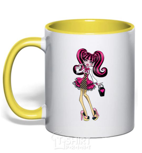 Mug with a colored handle Draculaura Monster yellow фото