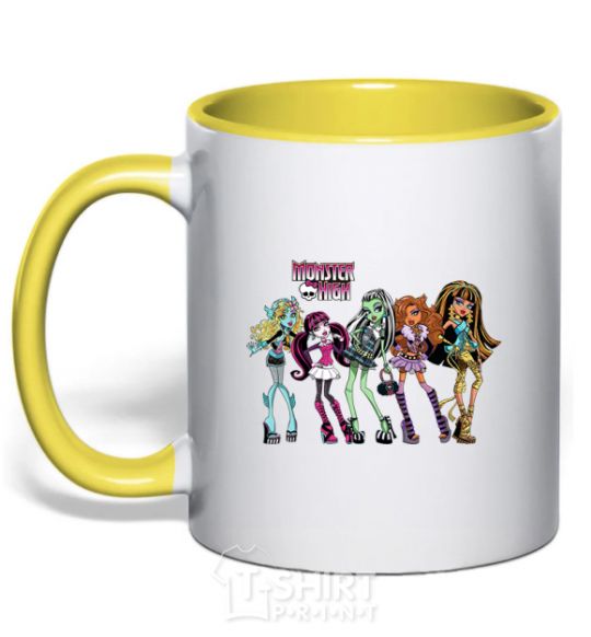 Mug with a colored handle Monster High girls yellow фото