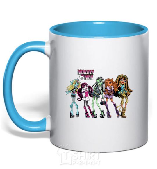 Mug with a colored handle Monster High girls sky-blue фото