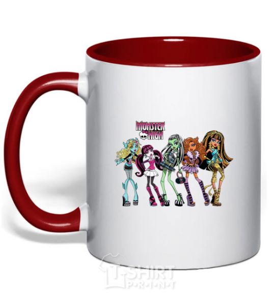 Mug with a colored handle Monster High girls red фото