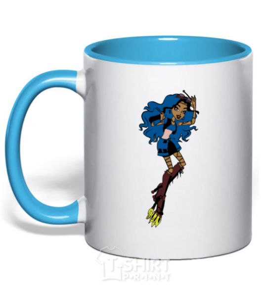 Mug with a colored handle Monster girl sky-blue фото