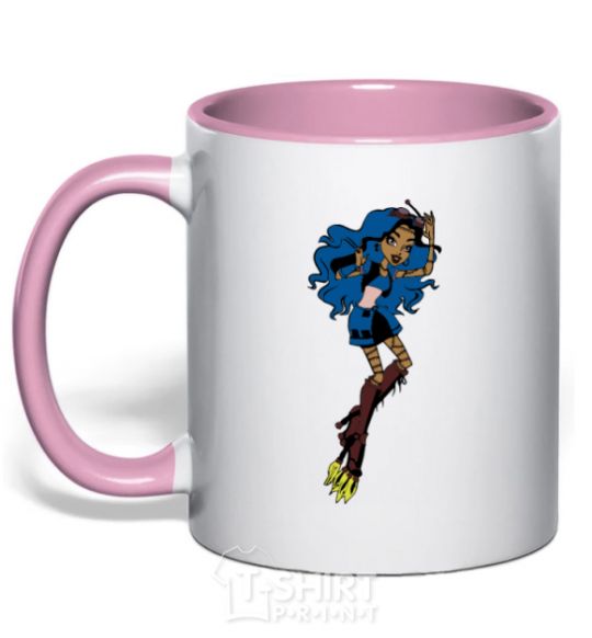 Mug with a colored handle Monster girl light-pink фото