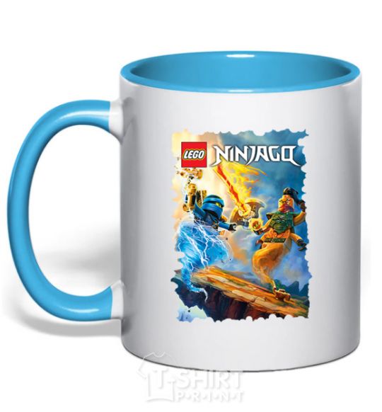 Mug with a colored handle Battle sky-blue фото