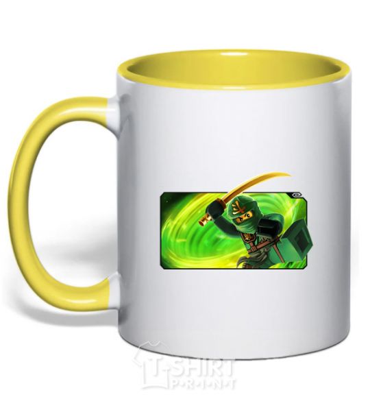 Mug with a colored handle Green warrior yellow фото