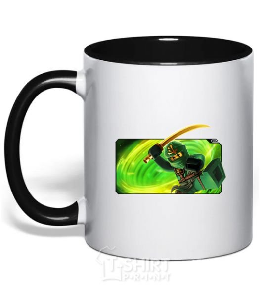 Mug with a colored handle Green warrior black фото