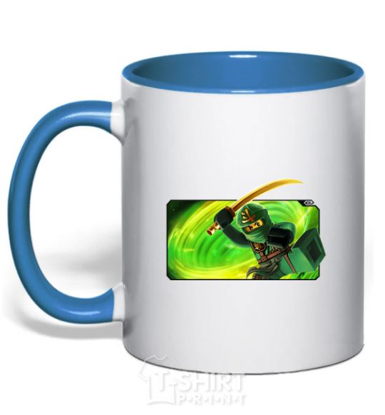 Mug with a colored handle Green warrior royal-blue фото