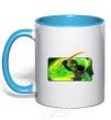 Mug with a colored handle Green warrior sky-blue фото