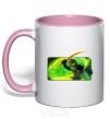 Mug with a colored handle Green warrior light-pink фото