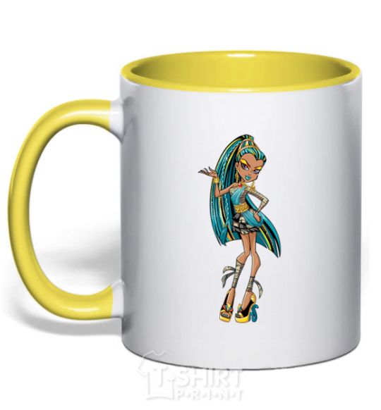 Mug with a colored handle Cleo №2 yellow фото