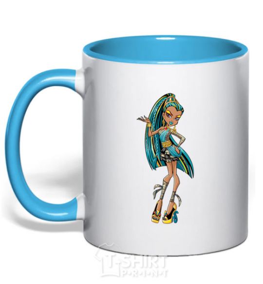 Mug with a colored handle Cleo №2 sky-blue фото