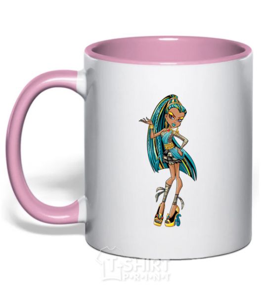 Mug with a colored handle Cleo №2 light-pink фото