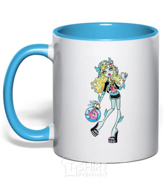 Mug with a colored handle Laguna blue sky-blue фото