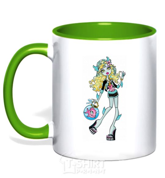 Mug with a colored handle Laguna blue kelly-green фото