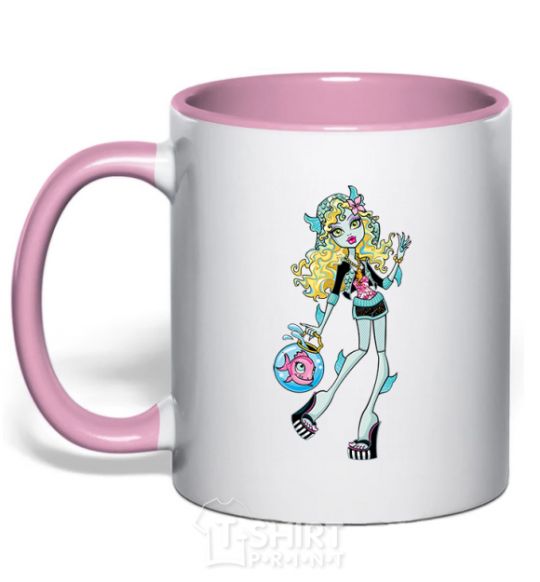 Mug with a colored handle Laguna blue light-pink фото