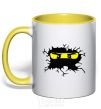 Mug with a colored handle Lego face yellow фото