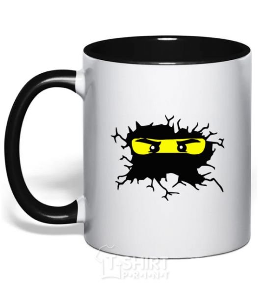 Mug with a colored handle Lego face black фото