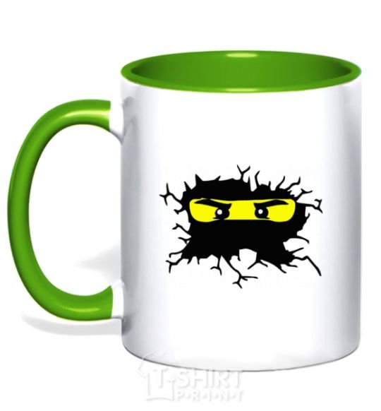 Mug with a colored handle Lego face kelly-green фото