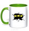 Mug with a colored handle Lego face kelly-green фото
