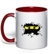Mug with a colored handle Lego face red фото