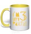 Mug with a colored handle I am 3 let is party yellow фото
