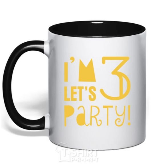 Mug with a colored handle I am 3 let is party black фото