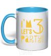 Mug with a colored handle I am 3 let is party sky-blue фото