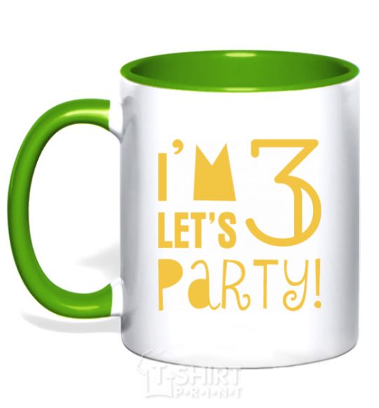 Чашка с цветной ручкой I am 3 let is party Зеленый фото