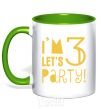 Mug with a colored handle I am 3 let is party kelly-green фото