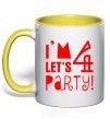 Mug with a colored handle I am 4 let is party yellow фото