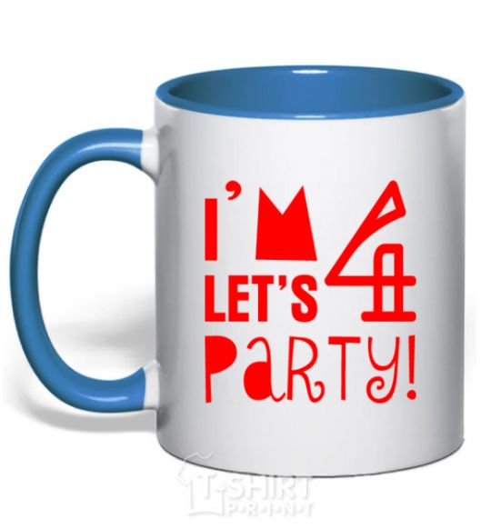 Mug with a colored handle I am 4 let is party royal-blue фото