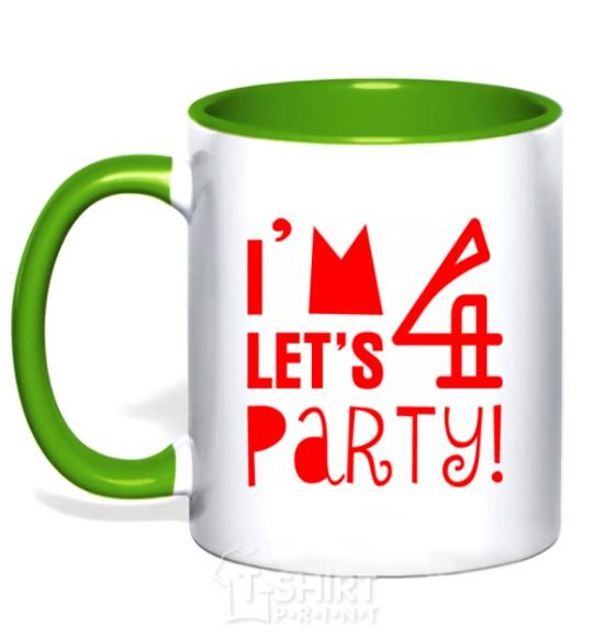 Mug with a colored handle I am 4 let is party kelly-green фото