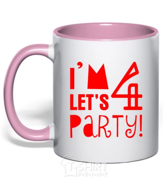 Mug with a colored handle I am 4 let is party light-pink фото