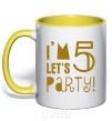 Mug with a colored handle I am 5 let is party yellow фото