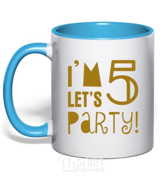 Mug with a colored handle I am 5 let is party sky-blue фото