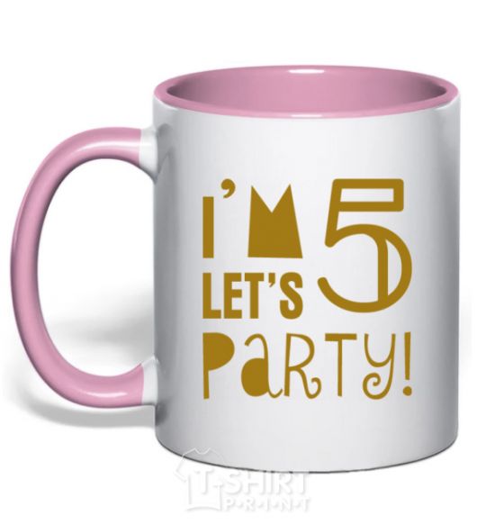 Mug with a colored handle I am 5 let is party light-pink фото