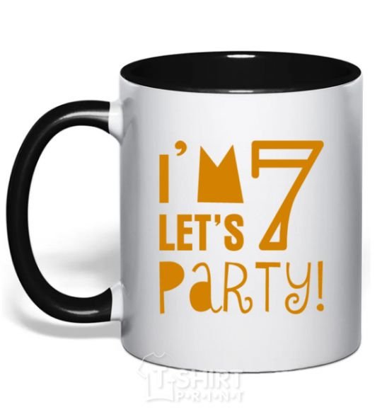 Mug with a colored handle I am 7 let is party black фото